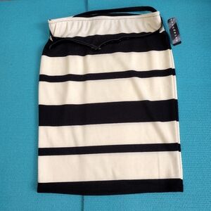Metaphor Black & Ivory Striped Jersey Belted Pencil Skirt Size S